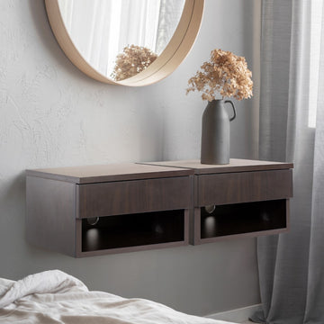 Ettore 15.71" Mid-Century Modern Floating Wall Mounted Nightstand with Soft-Close Drawer and Cable Hole - JONATHAN Y